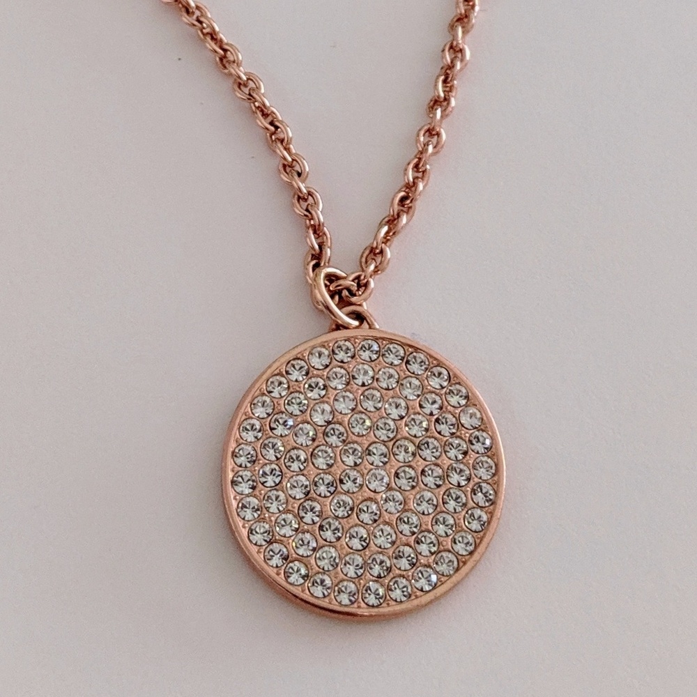 COACH Pink Large Disc Pave Pendant